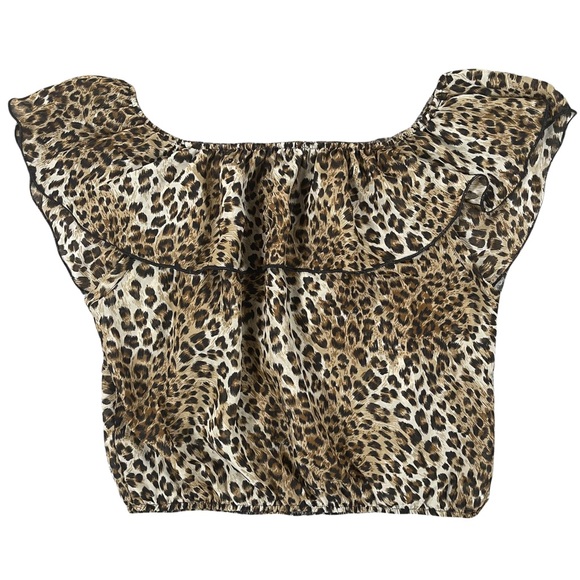 Love J size large sheer animal print crop top, elastic waist & neck, wide neck - Picture 3 of 9